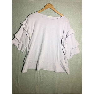 Womens Easel Blouse Ruffle Sleeves Exposed Seam Purple Casual Spring Sustainable